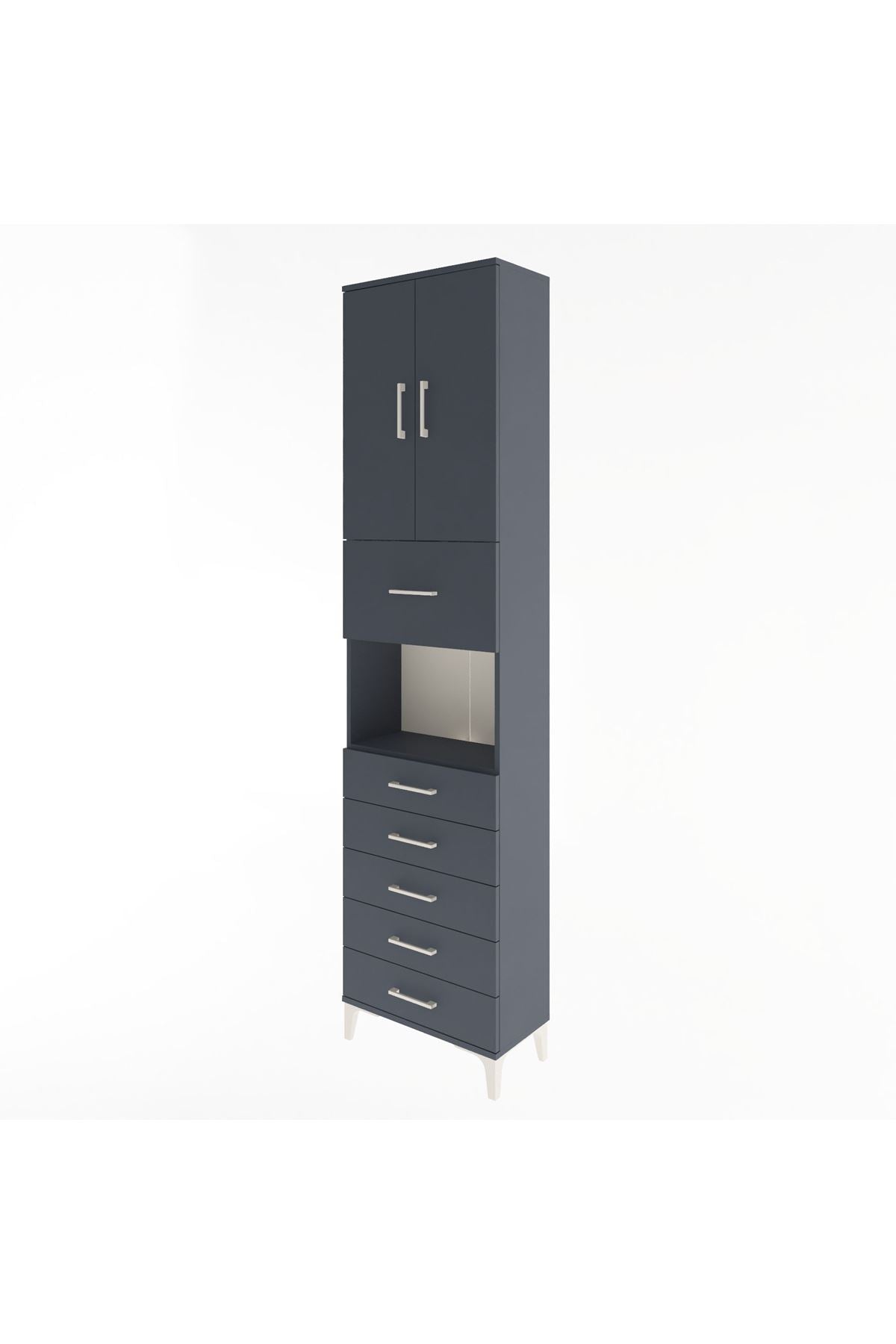 Arges Dolap 3 Raflı 6 Çekmeceli 2 Kapaklı 60x30x243 Antrasit-Antrasit