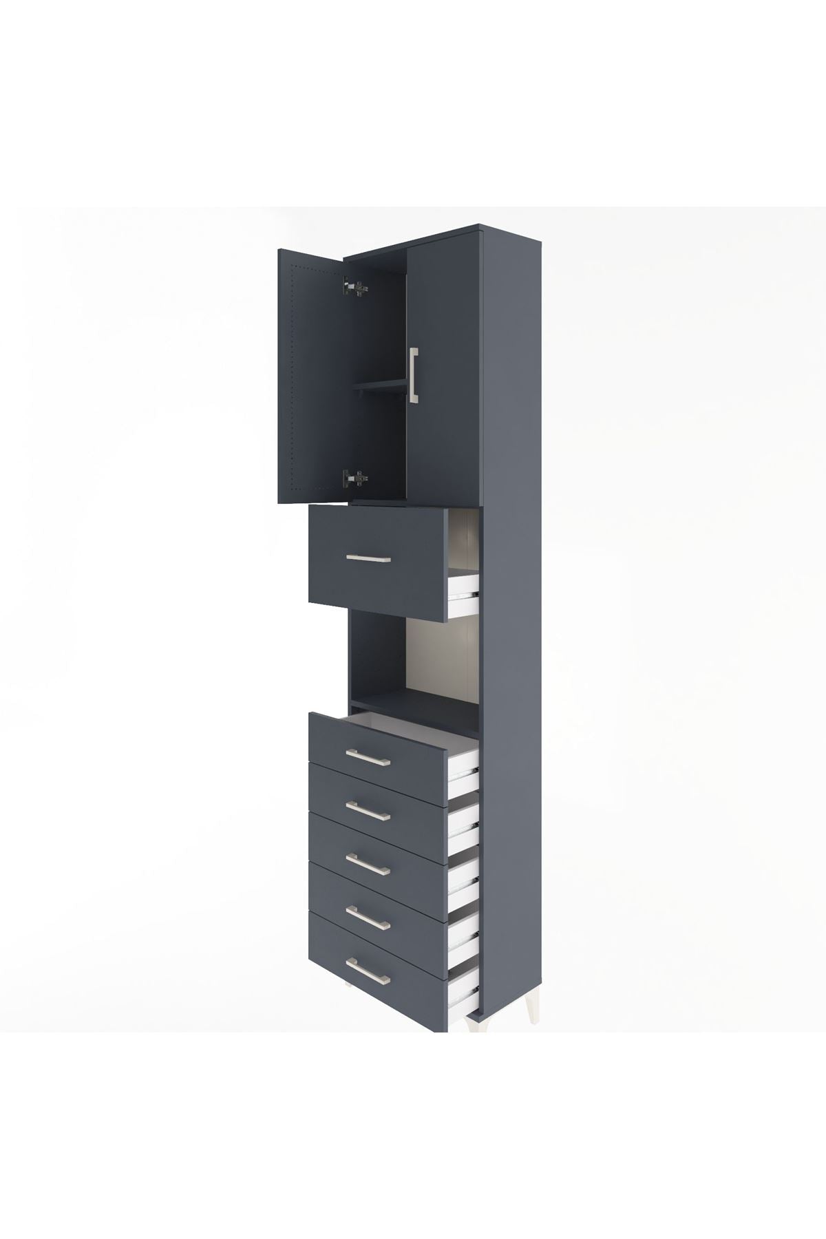 Arges Dolap 3 Raflı 6 Çekmeceli 2 Kapaklı 60x30x243 Antrasit-Antrasit