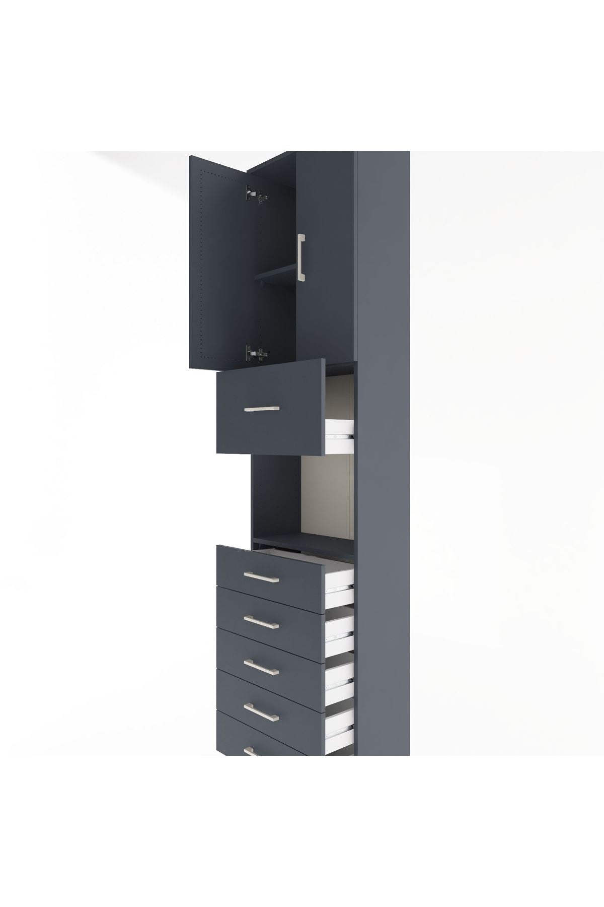 Arges Dolap 3 Raflı 6 Çekmeceli 2 Kapaklı 60x30x243 Antrasit-Antrasit