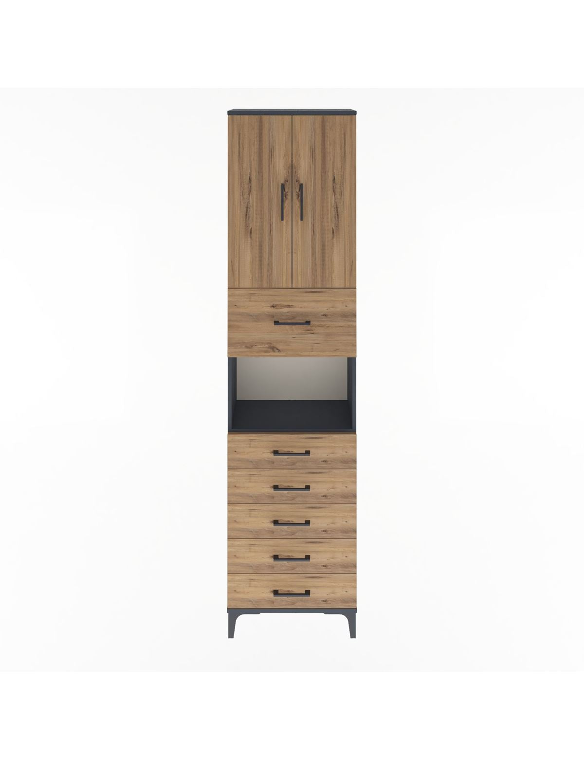 Arges Dolap 3 Raflı 6 Çekmeceli 2 Kapaklı 60x30x243 Antrasit-Çam