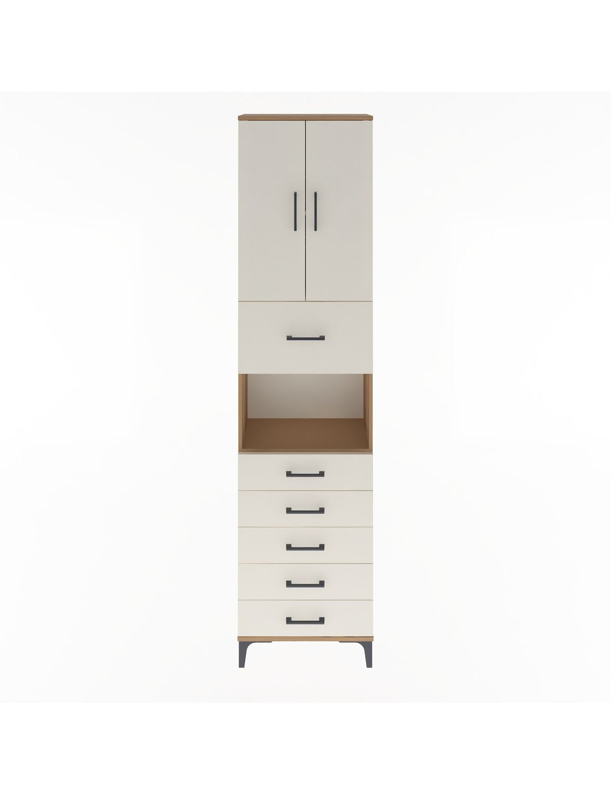 Arges Dolap 3 Raflı 6 Çekmeceli 2 Kapaklı 60x30x243 Çam-Aytaşı