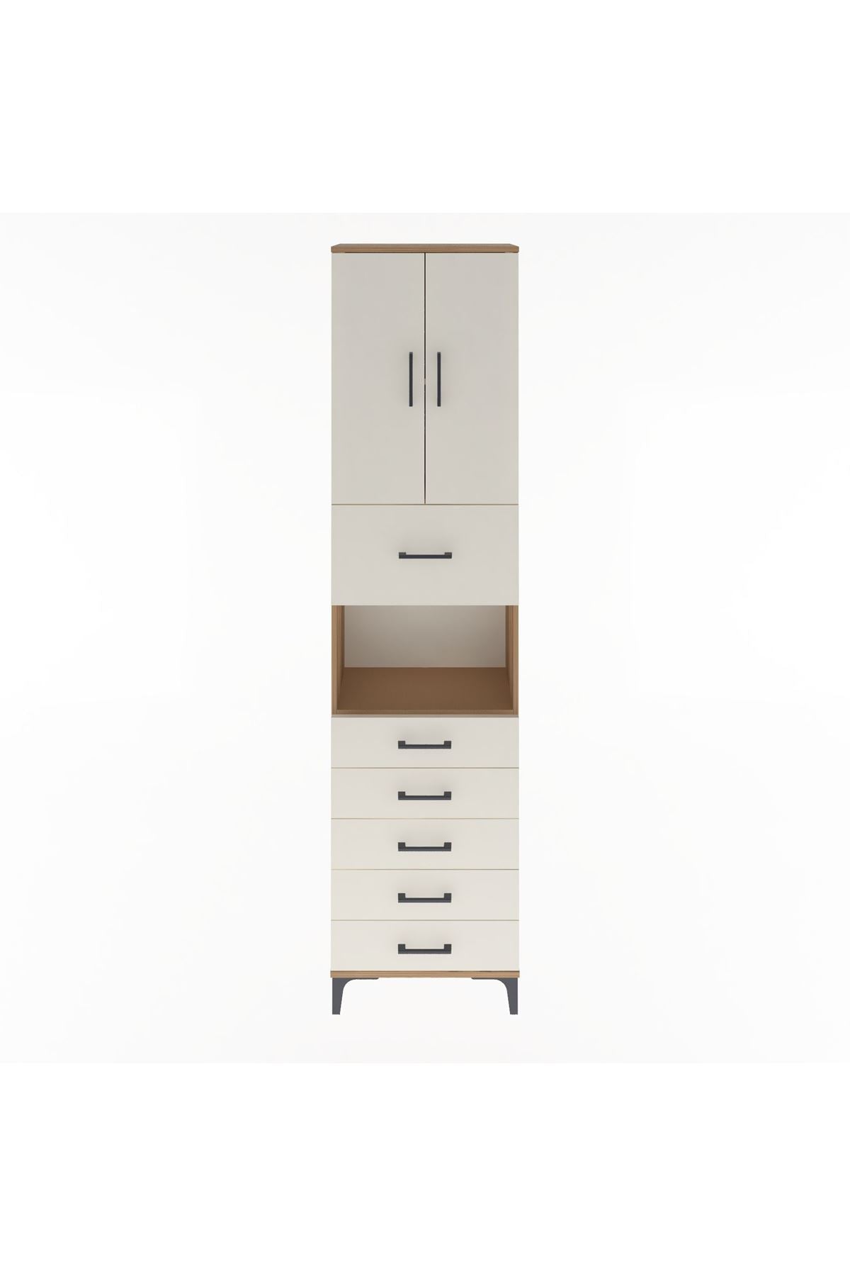 Arges Dolap 3 Raflı 6 Çekmeceli 2 Kapaklı 60x30x243 Çam-Aytaşı