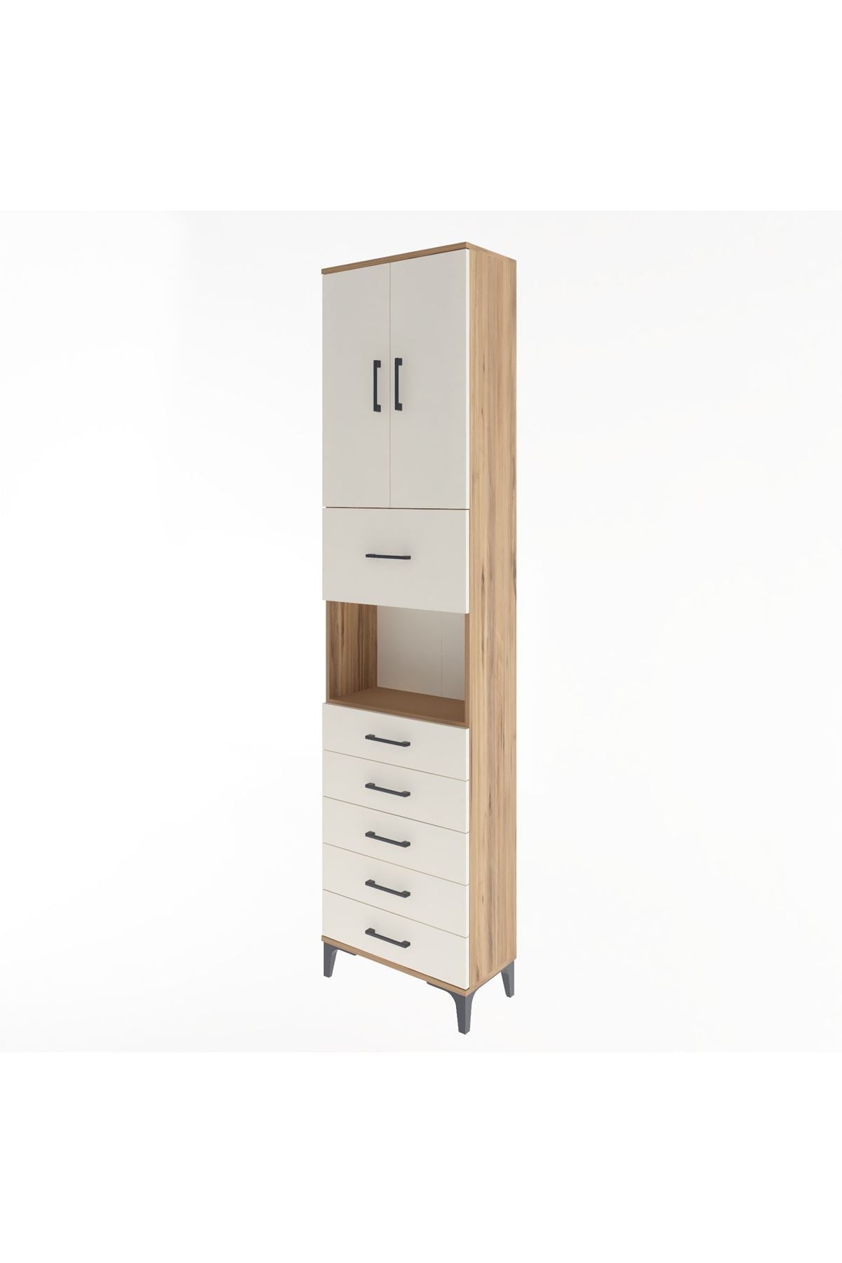 Arges Dolap 3 Raflı 6 Çekmeceli 2 Kapaklı 60x30x243 Çam-Aytaşı