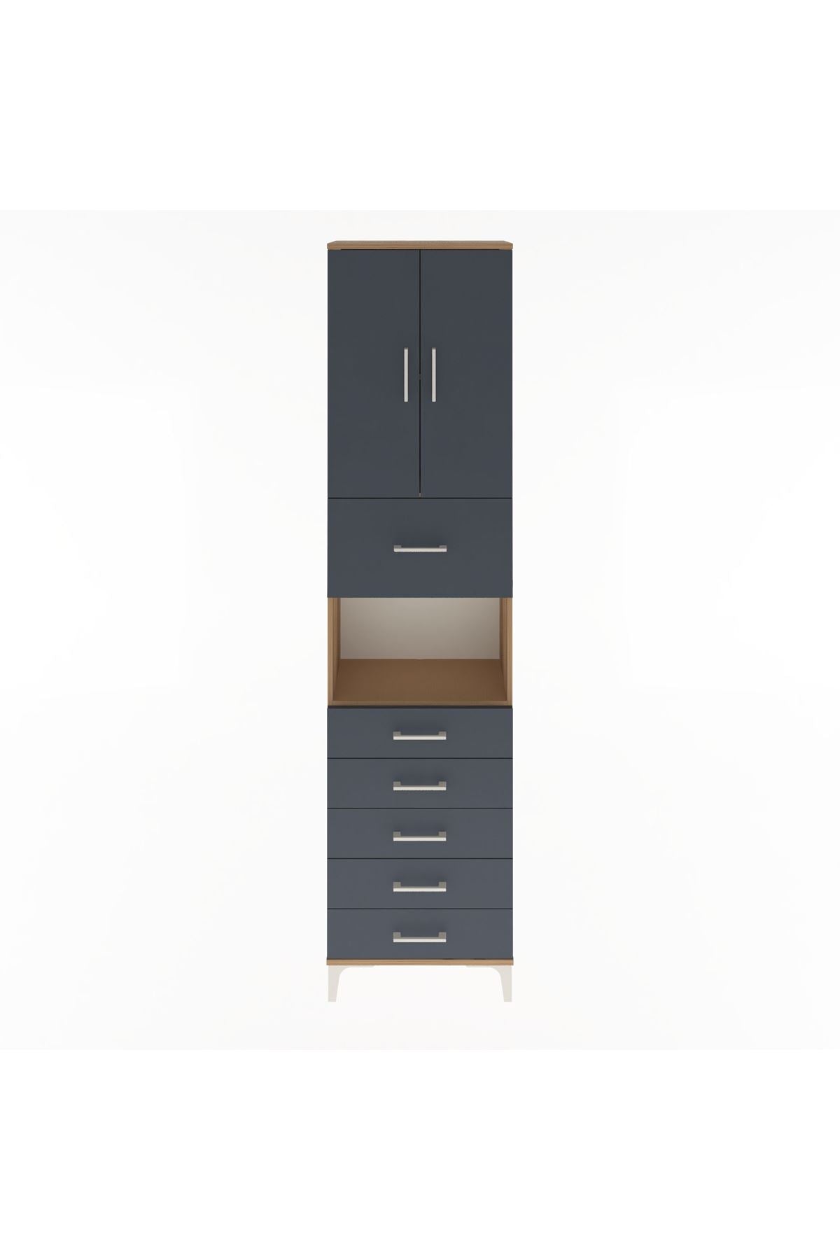 Arges Dolap 3 Raflı 6 Çekmeceli 2 Kapaklı 60x30x243 Çam-Antrasit