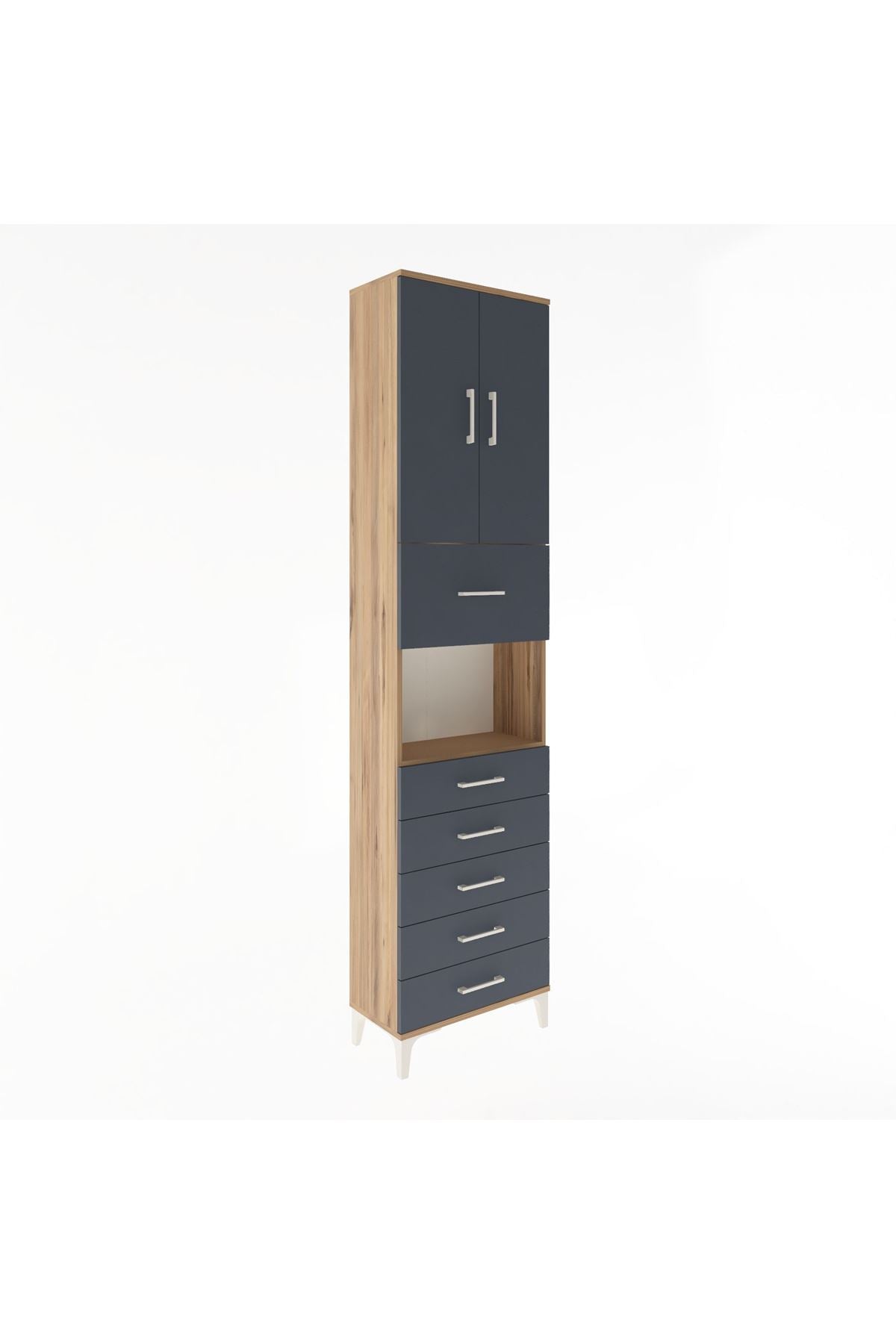 Arges Dolap 3 Raflı 6 Çekmeceli 2 Kapaklı 60x30x243 Çam-Antrasit