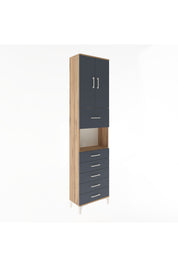 Arges Dolap 3 Raflı 6 Çekmeceli 2 Kapaklı 60x30x243 Çam-Antrasit