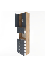 Arges Dolap 3 Raflı 6 Çekmeceli 2 Kapaklı 60x30x243 Çam-Antrasit