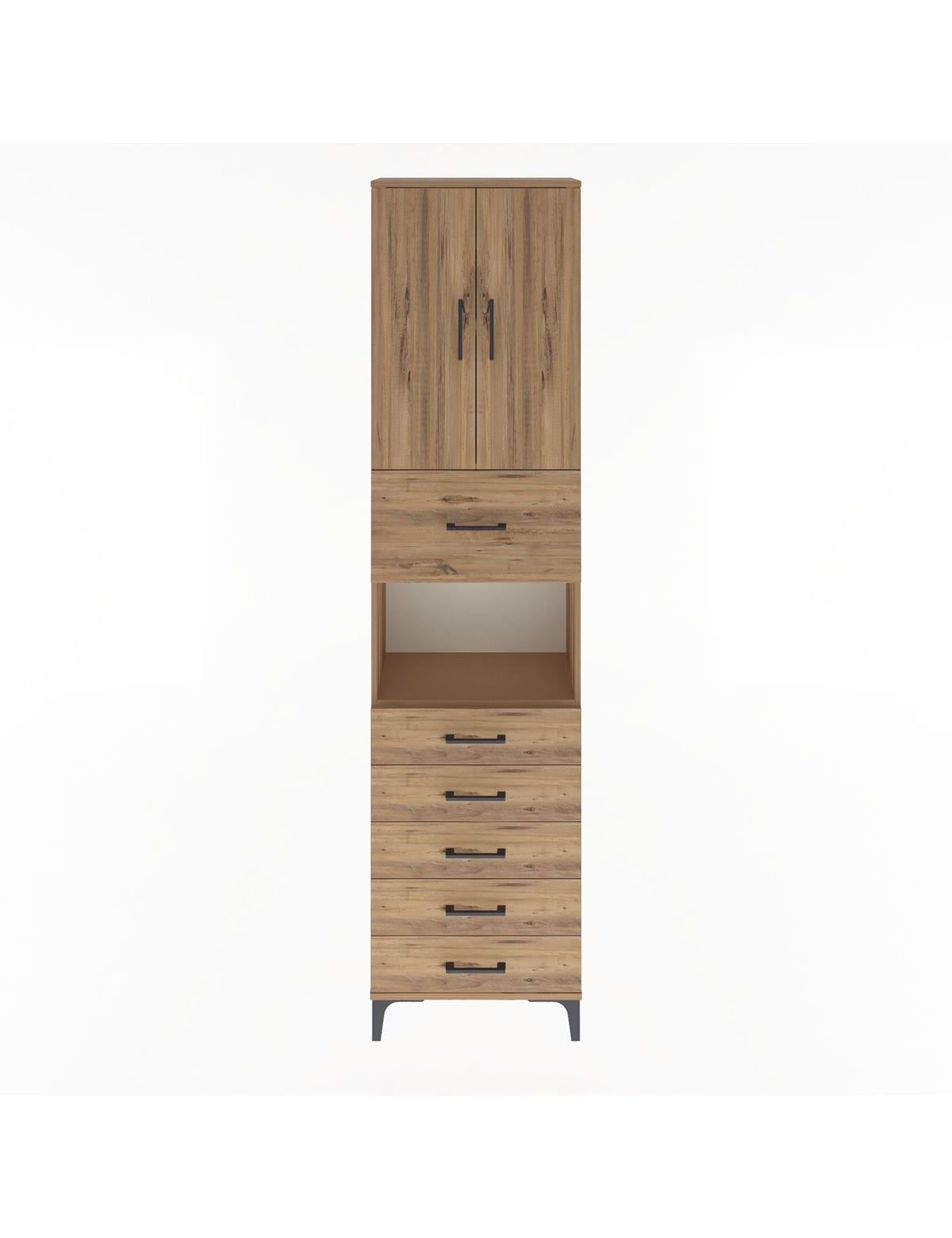 Arges Dolap 3 Raflı 6 Çekmeceli 2 Kapaklı 60x30x243 Çam-Çam