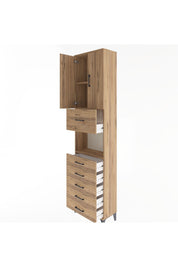 Arges Dolap 3 Raflı 6 Çekmeceli 2 Kapaklı 60x30x243 Çam-Çam