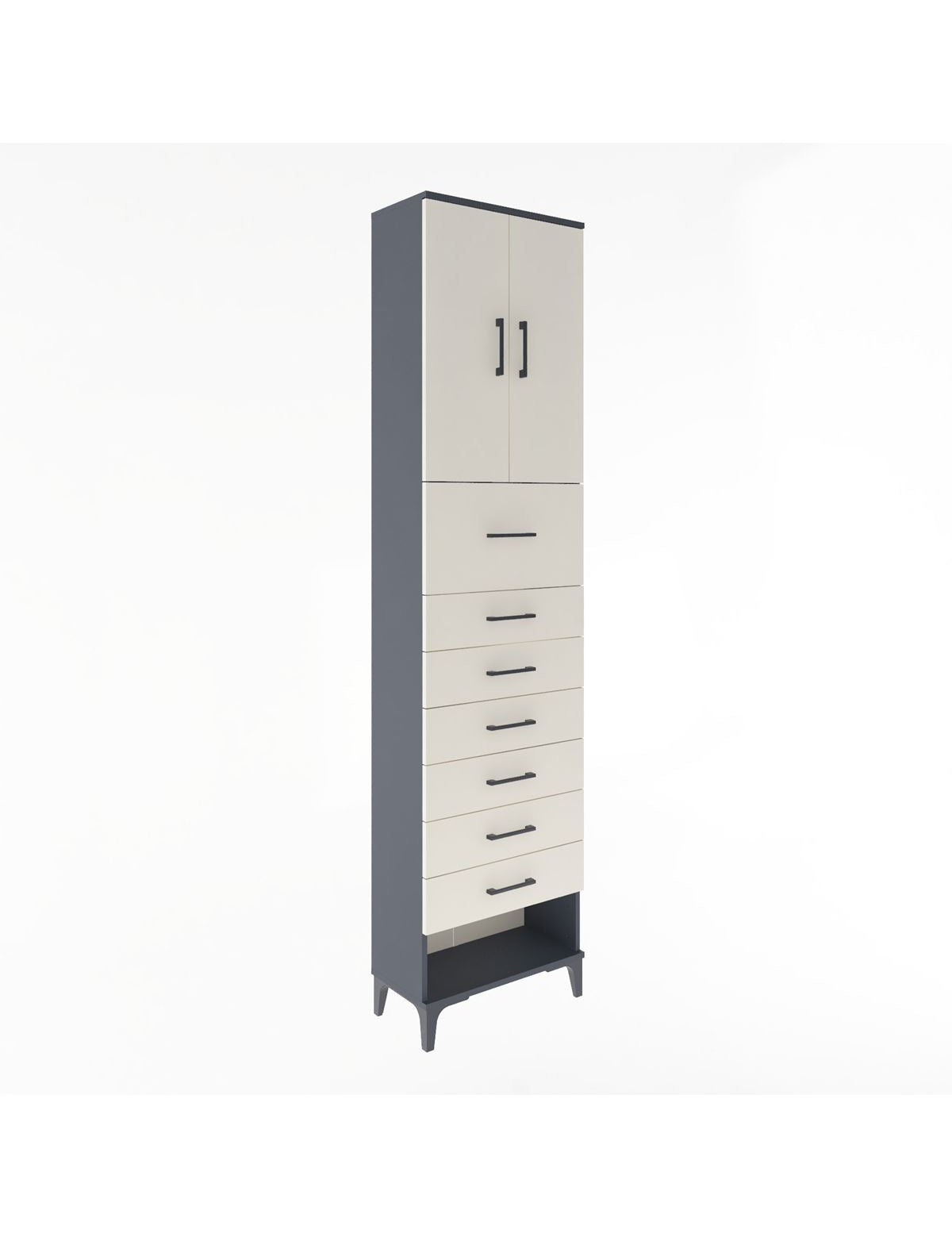 Arges Dolap 2 Raflı 7 Çekmeceli 2 Kapaklı 60x30x243 Antrasit-Aytaşı