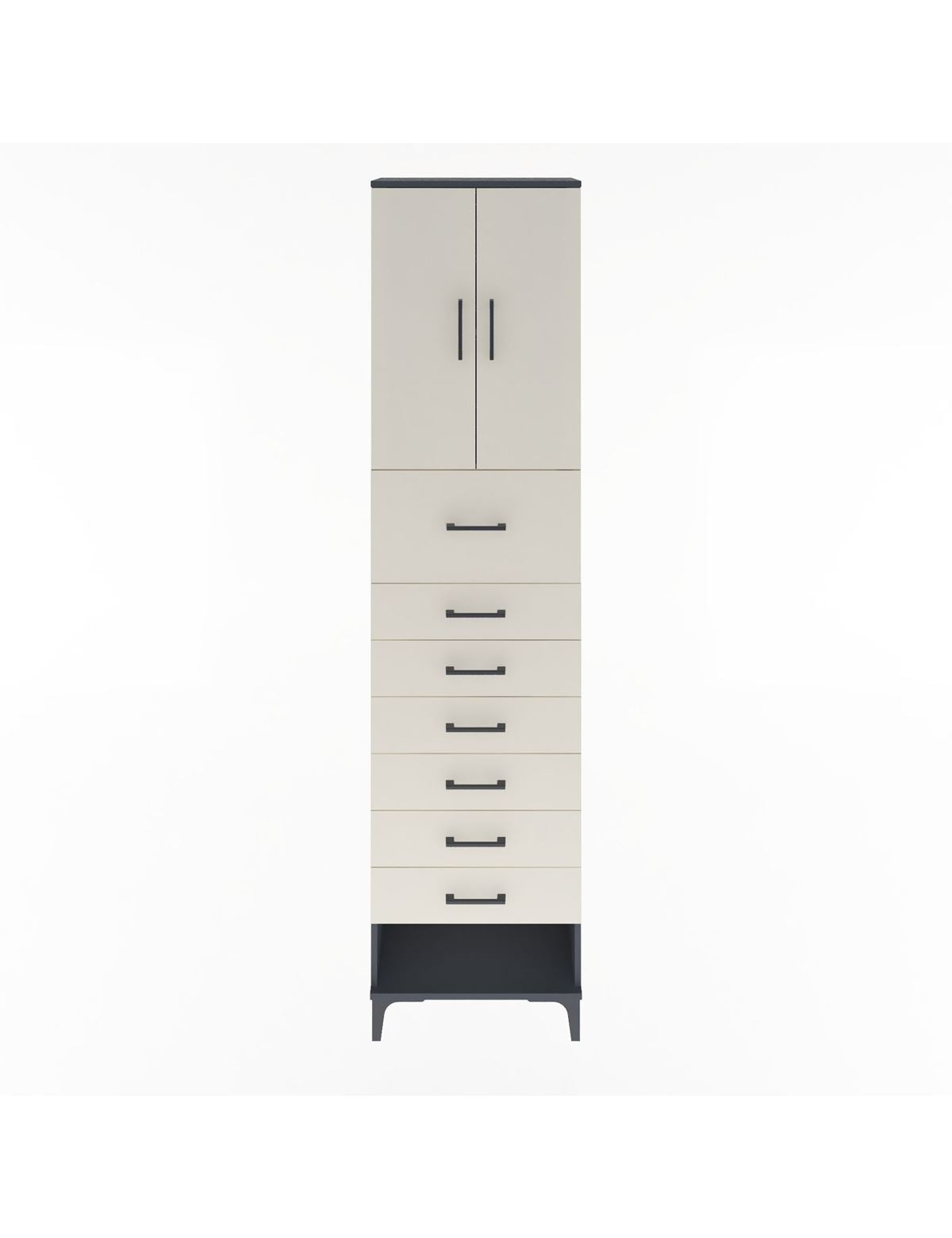 Arges Dolap 2 Raflı 7 Çekmeceli 2 Kapaklı 60x30x243 Antrasit-Aytaşı