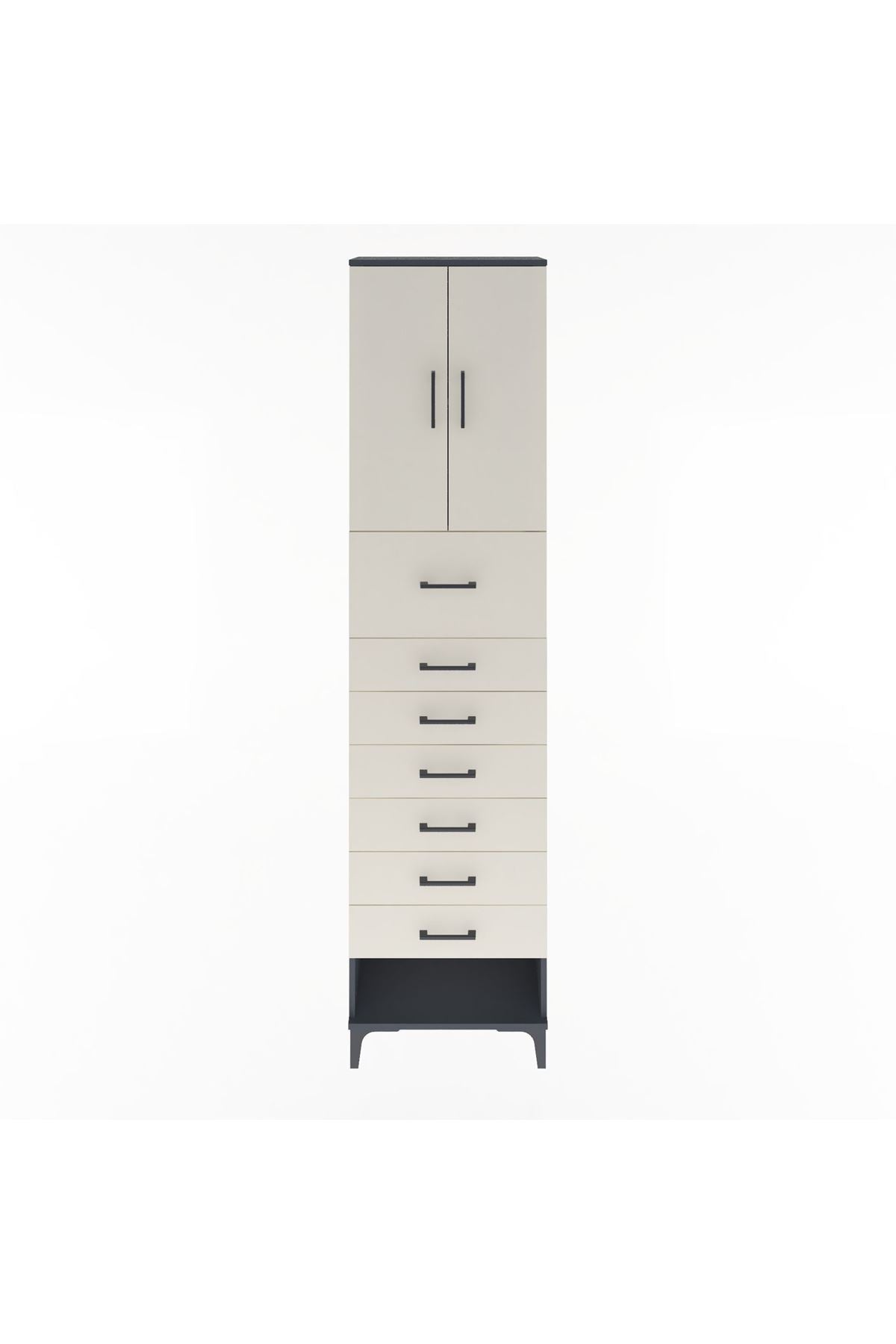 Arges Dolap 2 Raflı 7 Çekmeceli 2 Kapaklı 60x30x243 Antrasit-Aytaşı