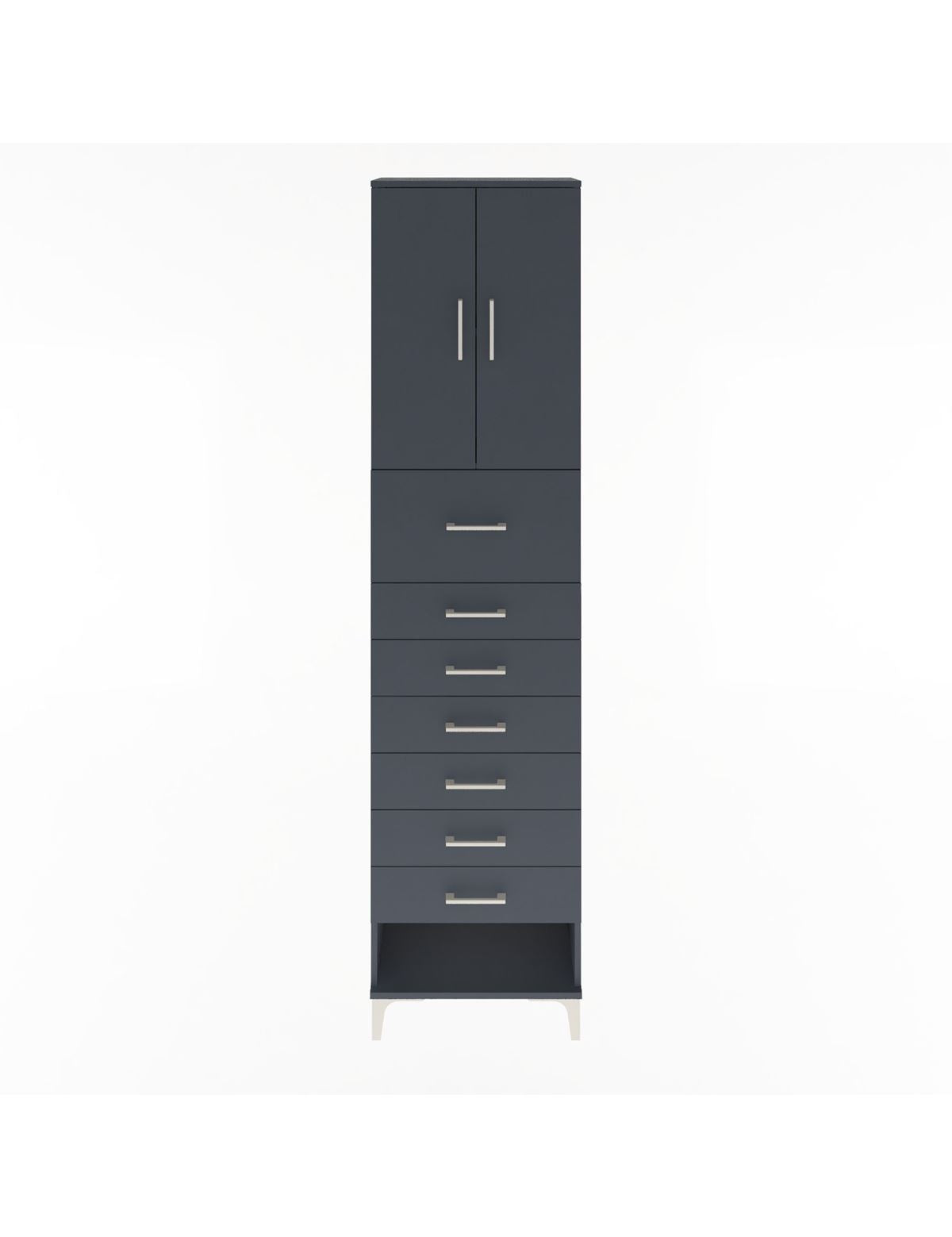 Arges Dolap 2 Raflı 7 Çekmeceli 2 Kapaklı 60x30x243 Antrasit-Antrasit