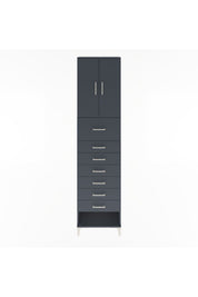 Arges Dolap 2 Raflı 7 Çekmeceli 2 Kapaklı 60x30x243 Antrasit-Antrasit