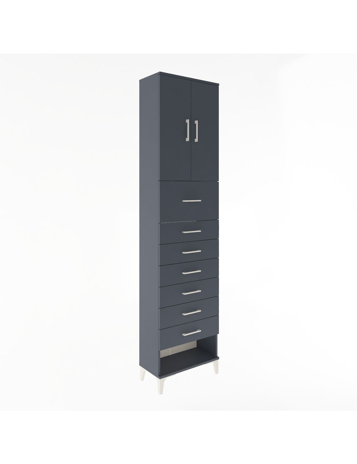 Arges Dolap 2 Raflı 7 Çekmeceli 2 Kapaklı 60x30x243 Antrasit-Antrasit