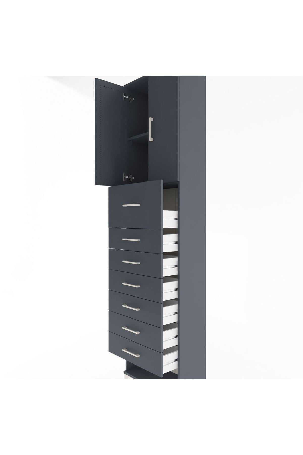 Arges Dolap 2 Raflı 7 Çekmeceli 2 Kapaklı 60x30x243 Antrasit-Antrasit