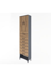 Arges Dolap 2 Raflı 7 Çekmeceli 2 Kapaklı 60x30x243 Antrasit-Çam