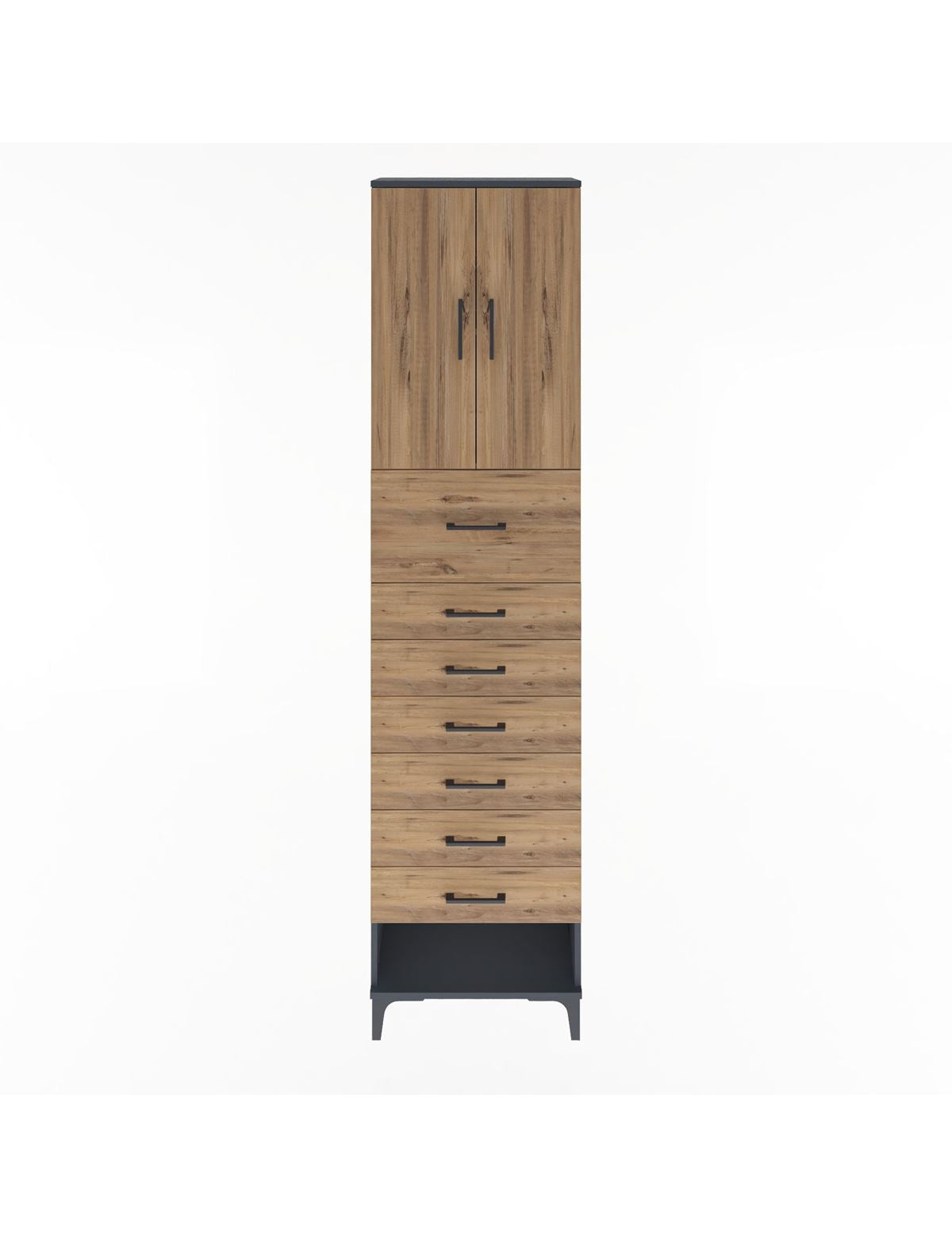 Arges Dolap 2 Raflı 7 Çekmeceli 2 Kapaklı 60x30x243 Antrasit-Çam