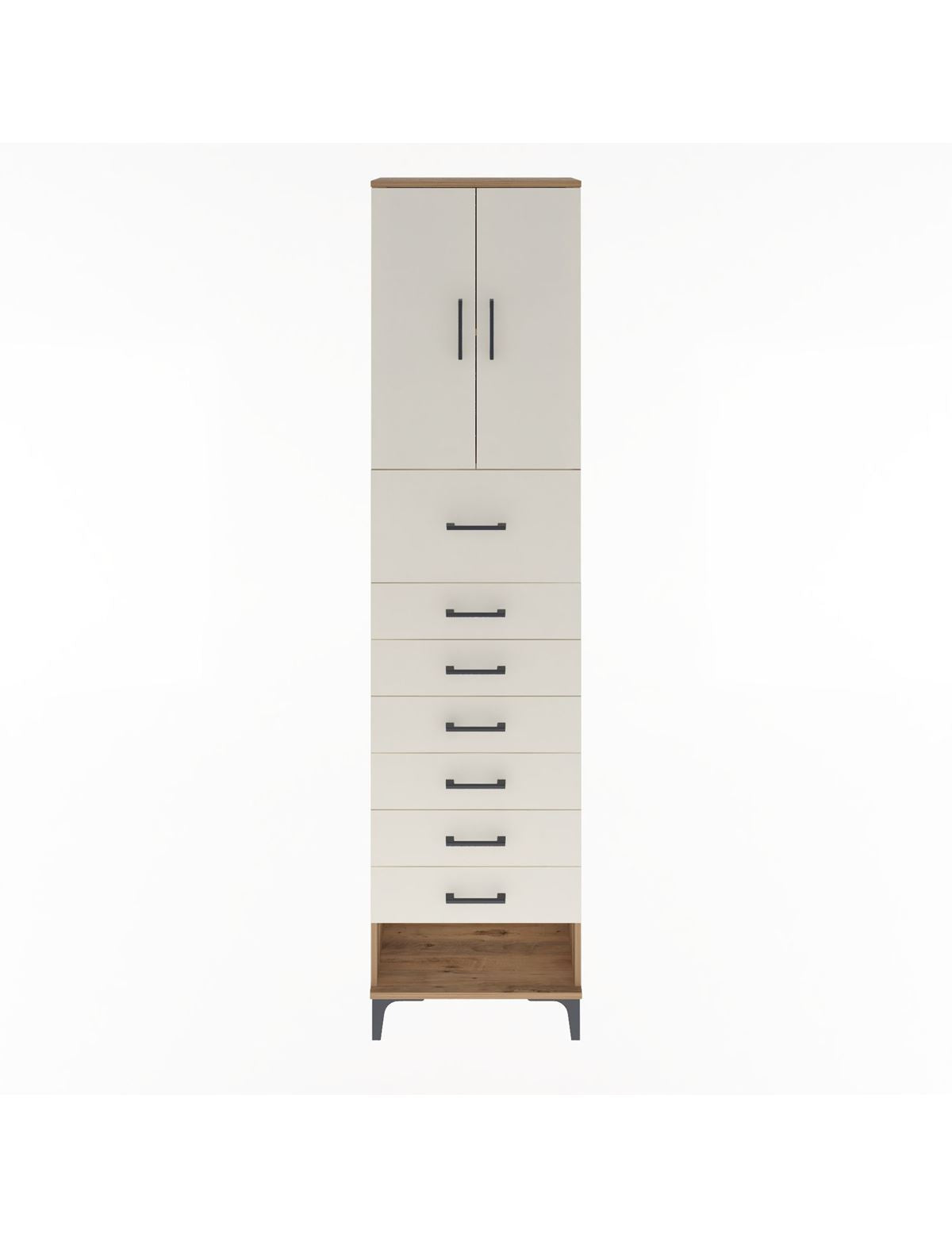 Arges Dolap 2 Raflı 7 Çekmeceli 2 Kapaklı 60x30x243 Çam-Aytaşı