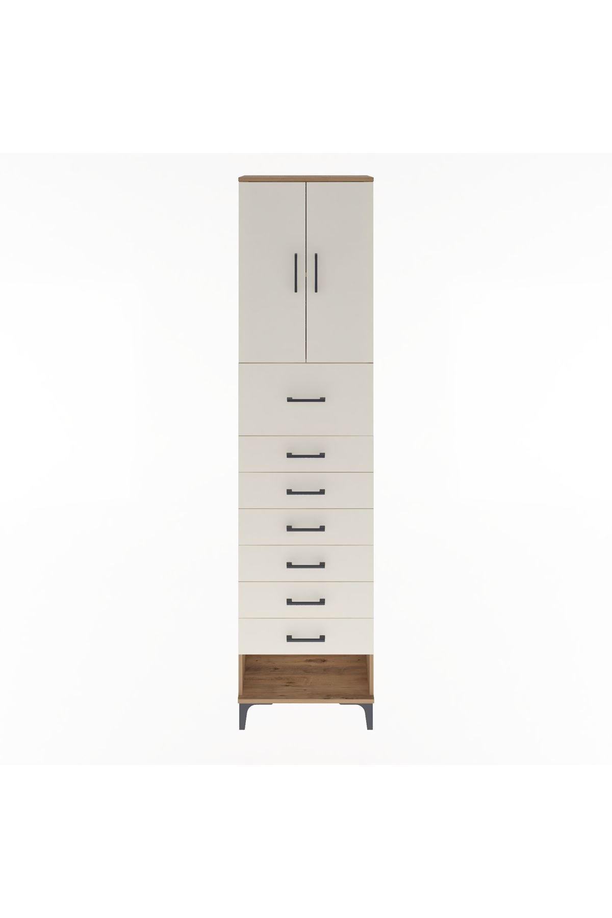 Arges Dolap 2 Raflı 7 Çekmeceli 2 Kapaklı 60x30x243 Çam-Aytaşı