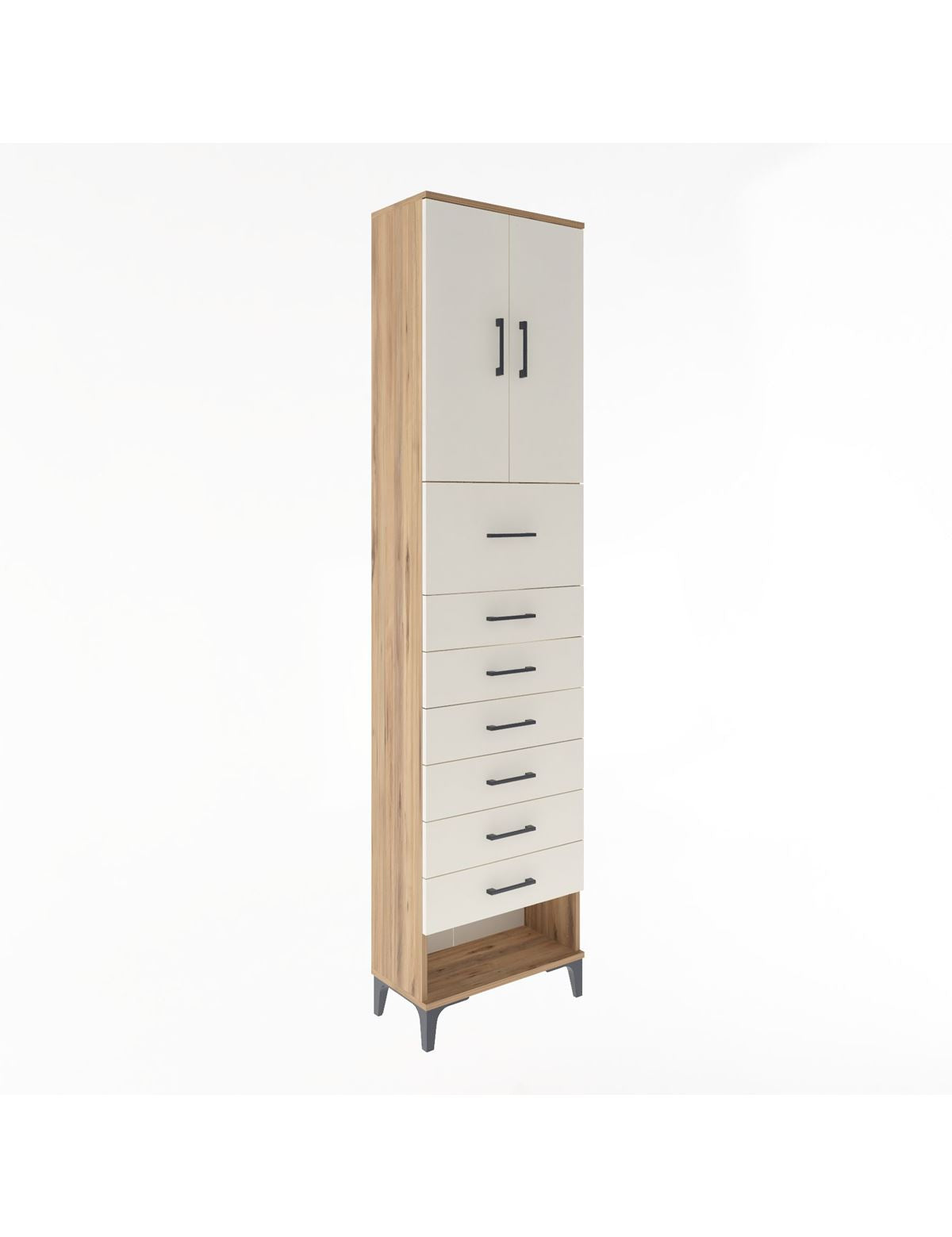 Arges Dolap 2 Raflı 7 Çekmeceli 2 Kapaklı 60x30x243 Çam-Aytaşı