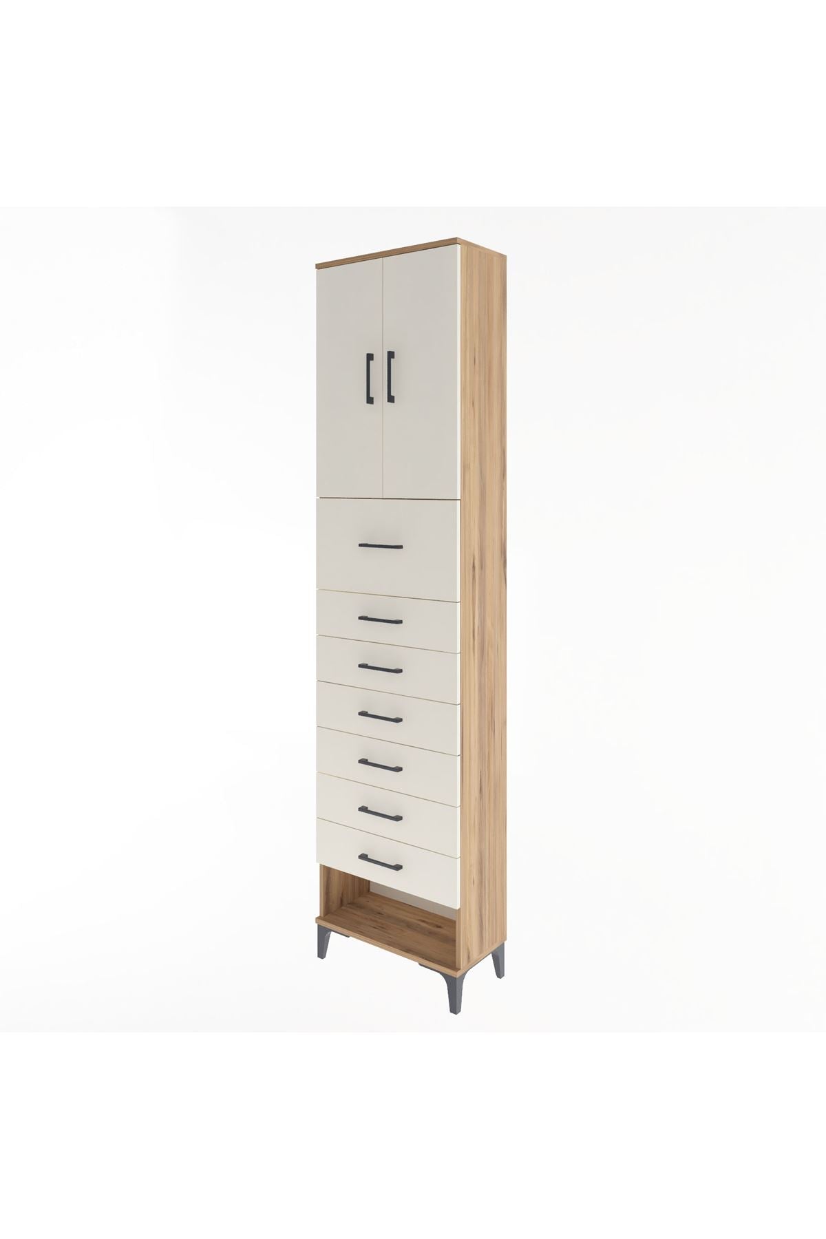 Arges Dolap 2 Raflı 7 Çekmeceli 2 Kapaklı 60x30x243 Çam-Aytaşı