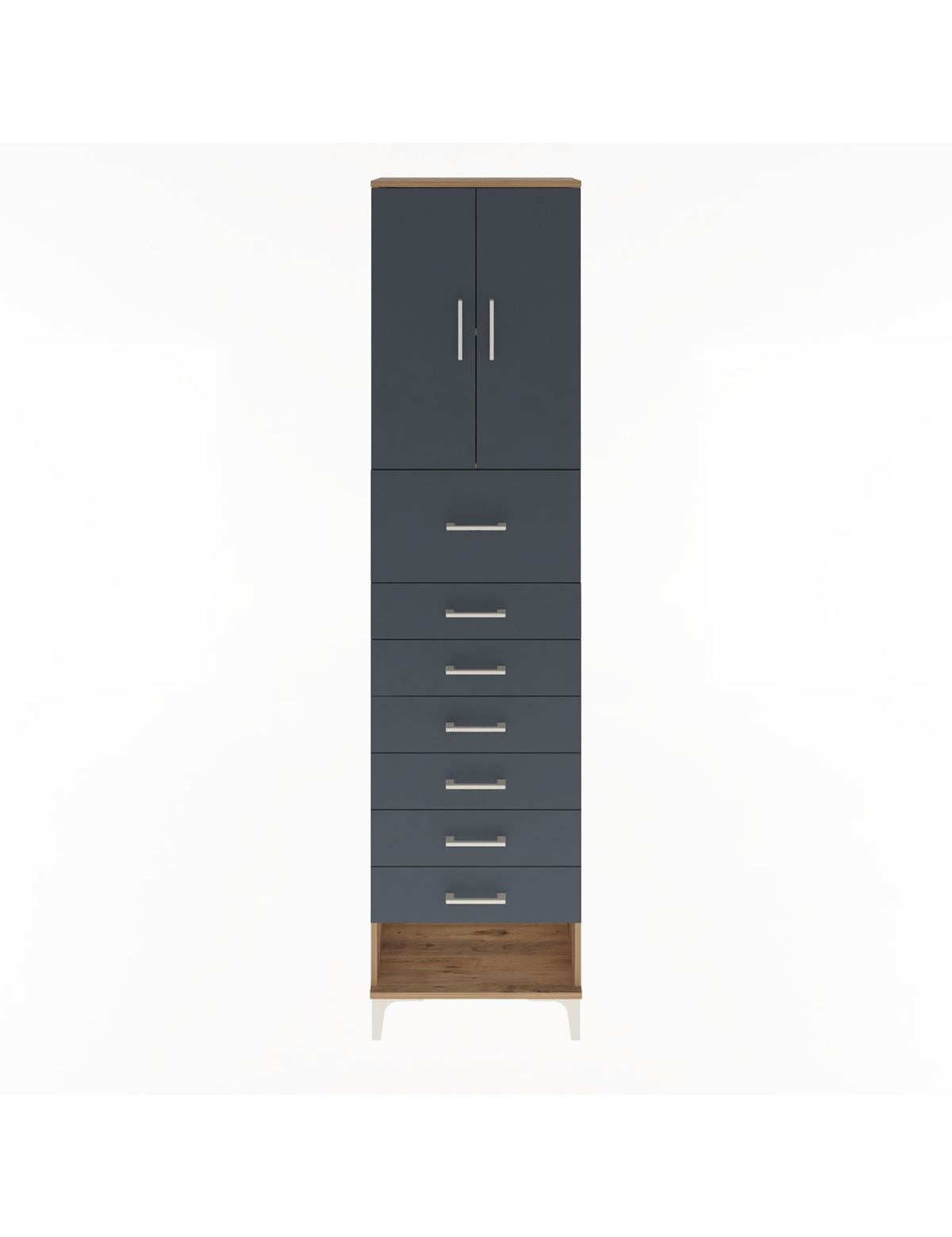 Arges Dolap 2 Raflı 7 Çekmeceli 2 Kapaklı 60x30x243 Çam-Antrasit