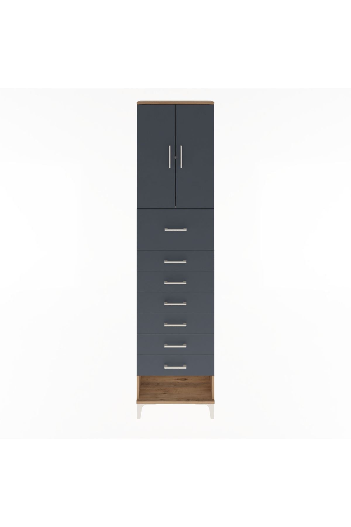 Arges Dolap 2 Raflı 7 Çekmeceli 2 Kapaklı 60x30x243 Çam-Antrasit