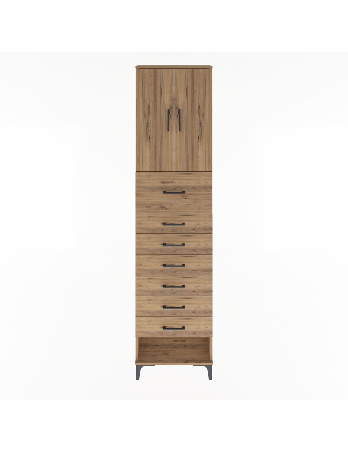 Arges Dolap 2 Raflı 7 Çekmeceli 2 Kapaklı 60x30x243 Çam-Çam