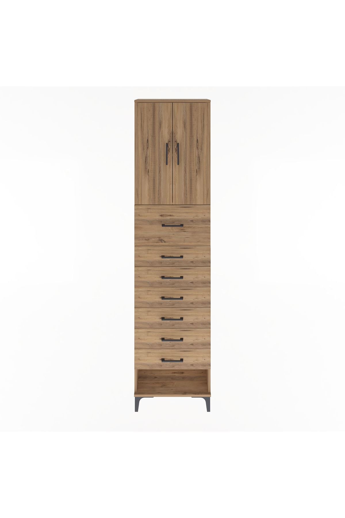 Arges Dolap 2 Raflı 7 Çekmeceli 2 Kapaklı 60x30x243 Çam-Çam