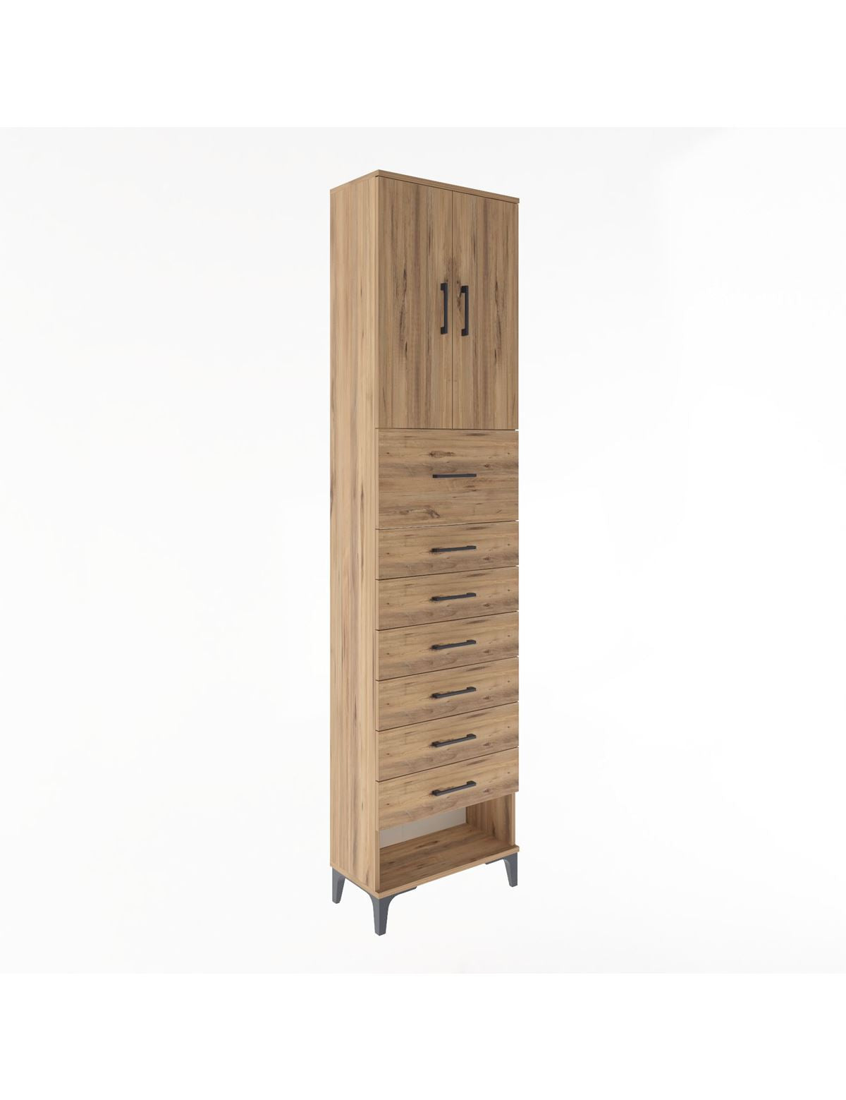 Arges Dolap 2 Raflı 7 Çekmeceli 2 Kapaklı 60x30x243 Çam-Çam