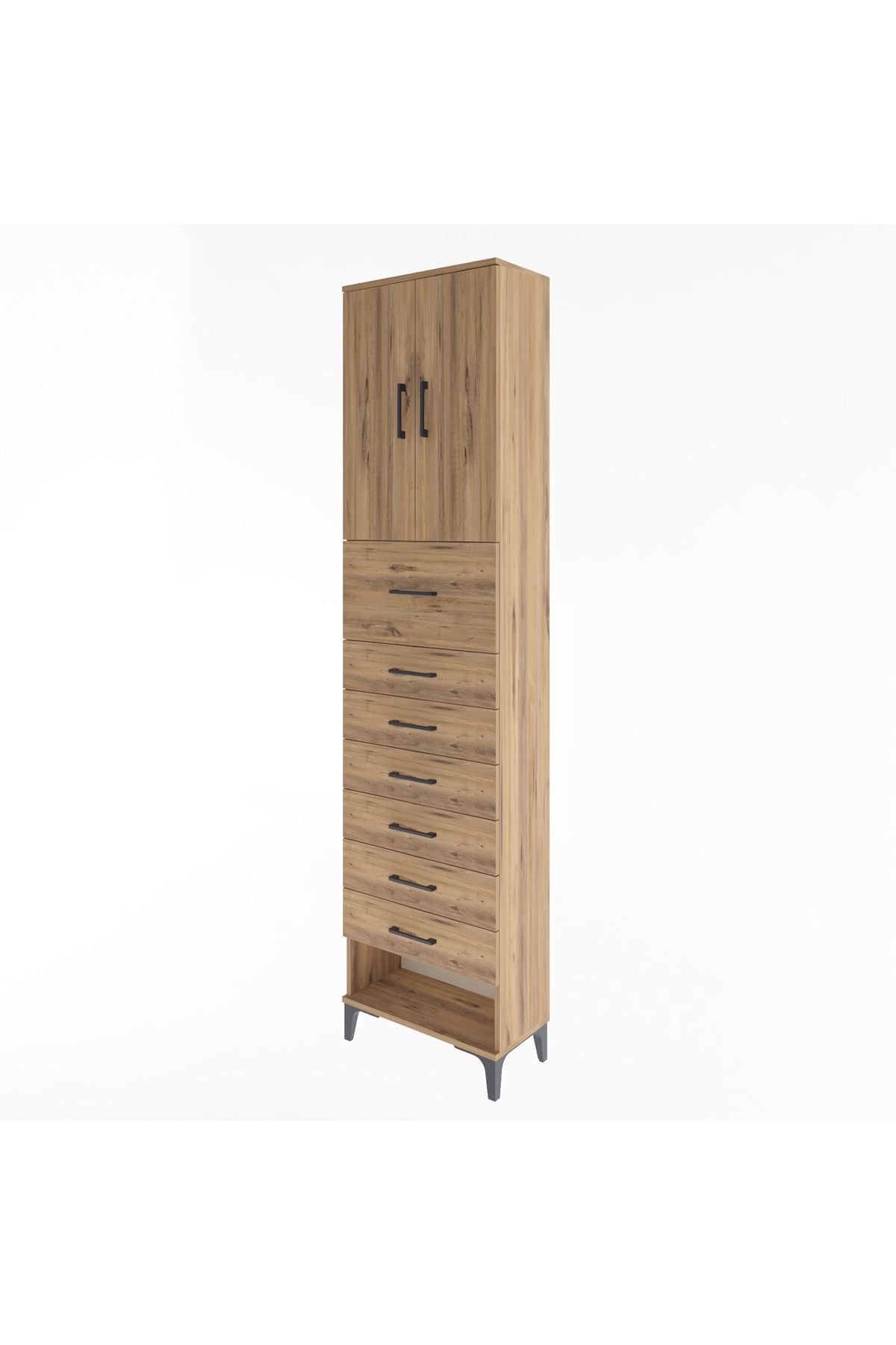 Arges Dolap 2 Raflı 7 Çekmeceli 2 Kapaklı 60x30x243 Çam-Çam