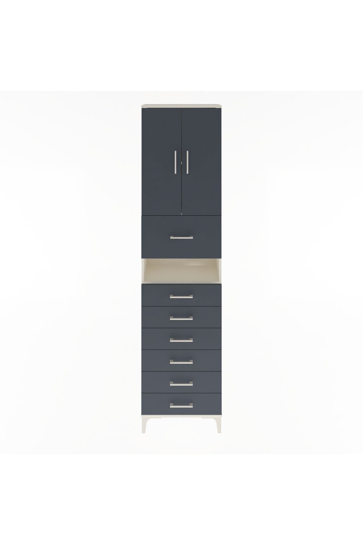 Arges Dolap 3 Raflı 6 Çekmeceli 2 Kapaklı 60x30x243 Aytaşı-Antrasit