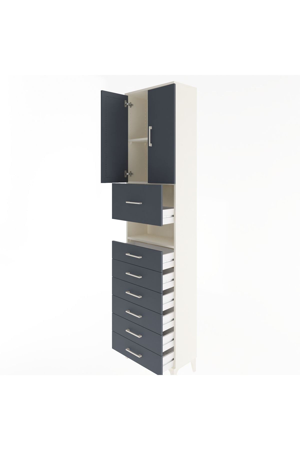 Arges Dolap 3 Raflı 6 Çekmeceli 2 Kapaklı 60x30x243 Aytaşı-Antrasit