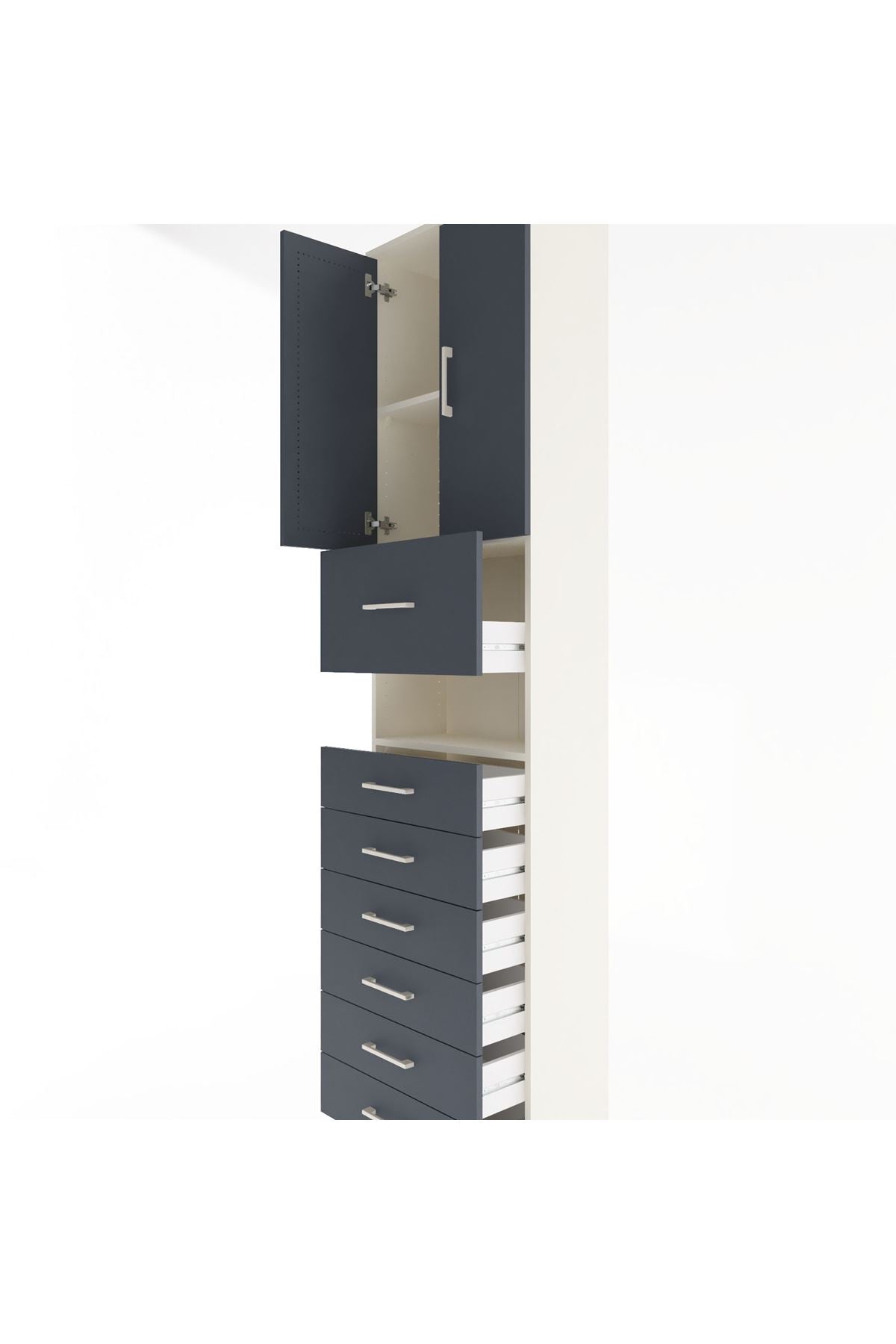 Arges Dolap 3 Raflı 6 Çekmeceli 2 Kapaklı 60x30x243 Aytaşı-Antrasit