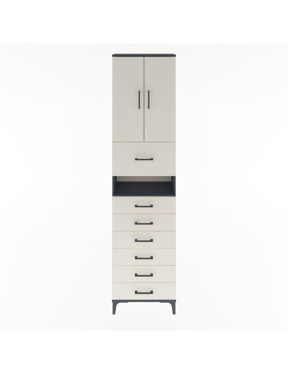 Arges Dolap 3 Raflı 6 Çekmeceli 2 Kapaklı 60x30x243 Antrasit-Aytaşı