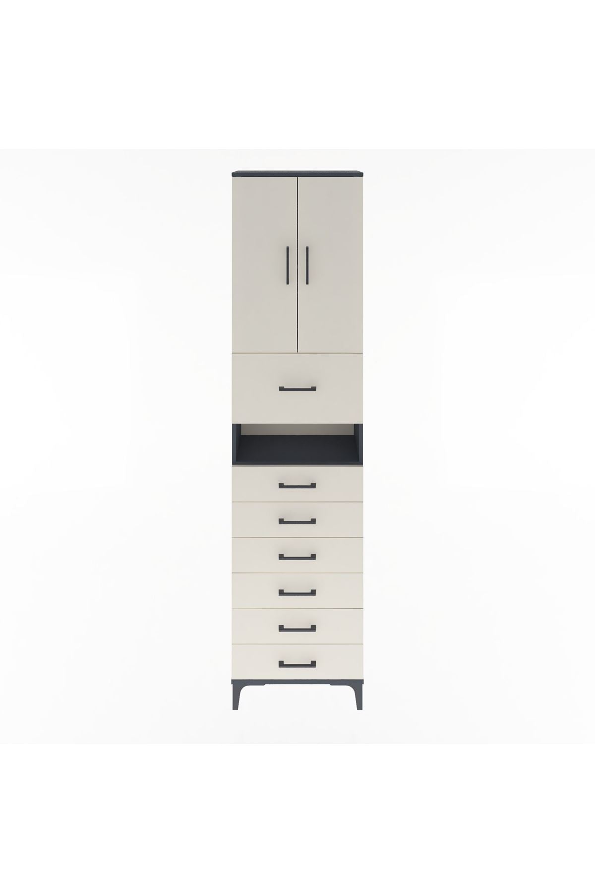 Arges Dolap 3 Raflı 6 Çekmeceli 2 Kapaklı 60x30x243 Antrasit-Aytaşı