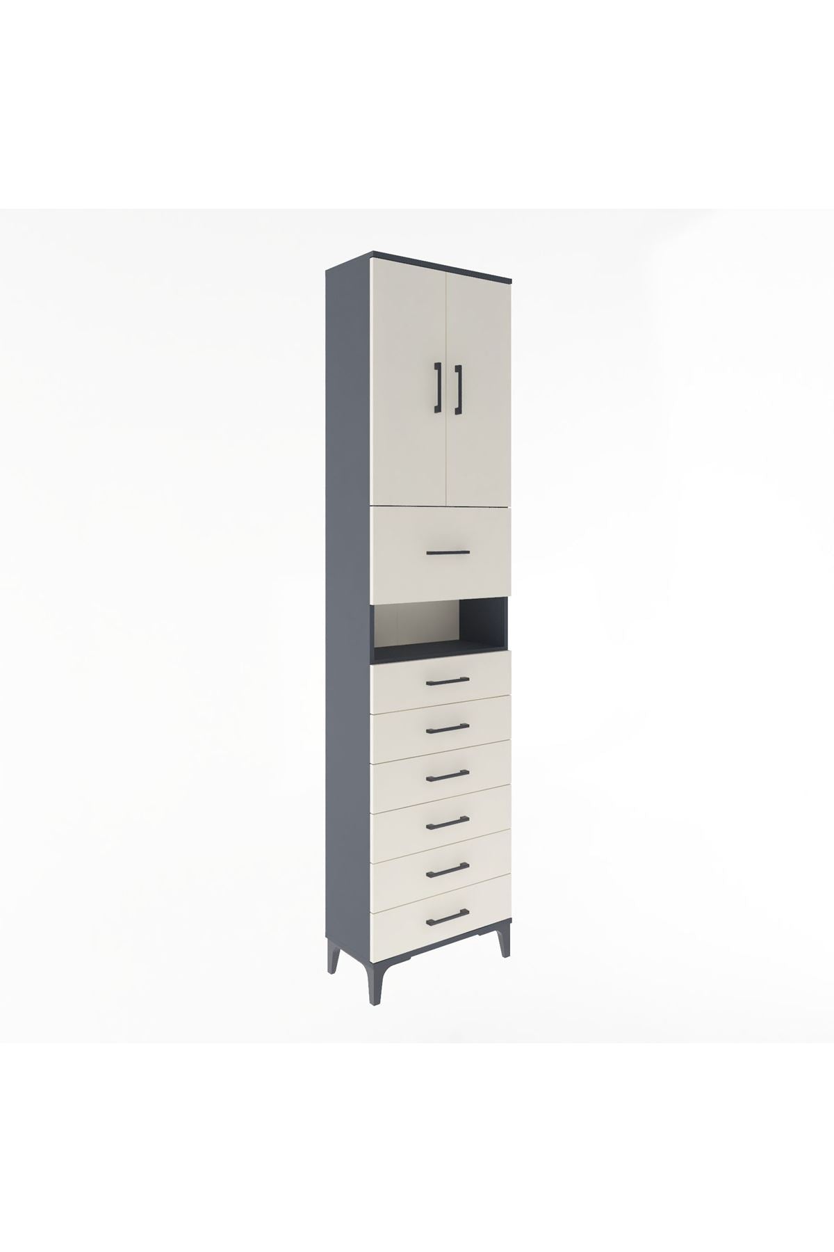 Arges Dolap 3 Raflı 6 Çekmeceli 2 Kapaklı 60x30x243 Antrasit-Aytaşı