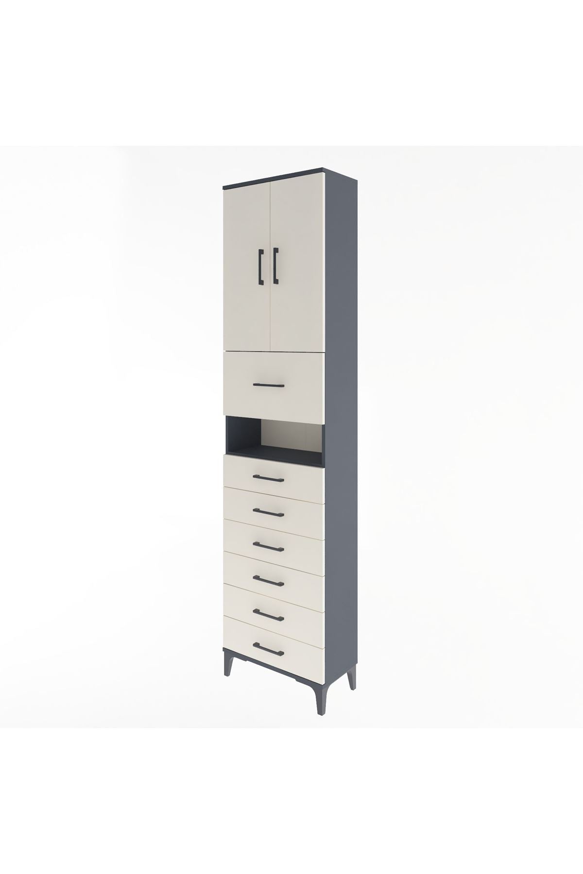 Arges Dolap 3 Raflı 6 Çekmeceli 2 Kapaklı 60x30x243 Antrasit-Aytaşı