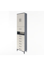 Arges Dolap 3 Raflı 6 Çekmeceli 2 Kapaklı 60x30x243 Antrasit-Aytaşı