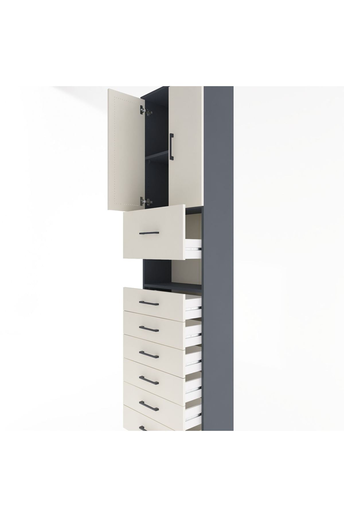 Arges Dolap 3 Raflı 6 Çekmeceli 2 Kapaklı 60x30x243 Antrasit-Aytaşı