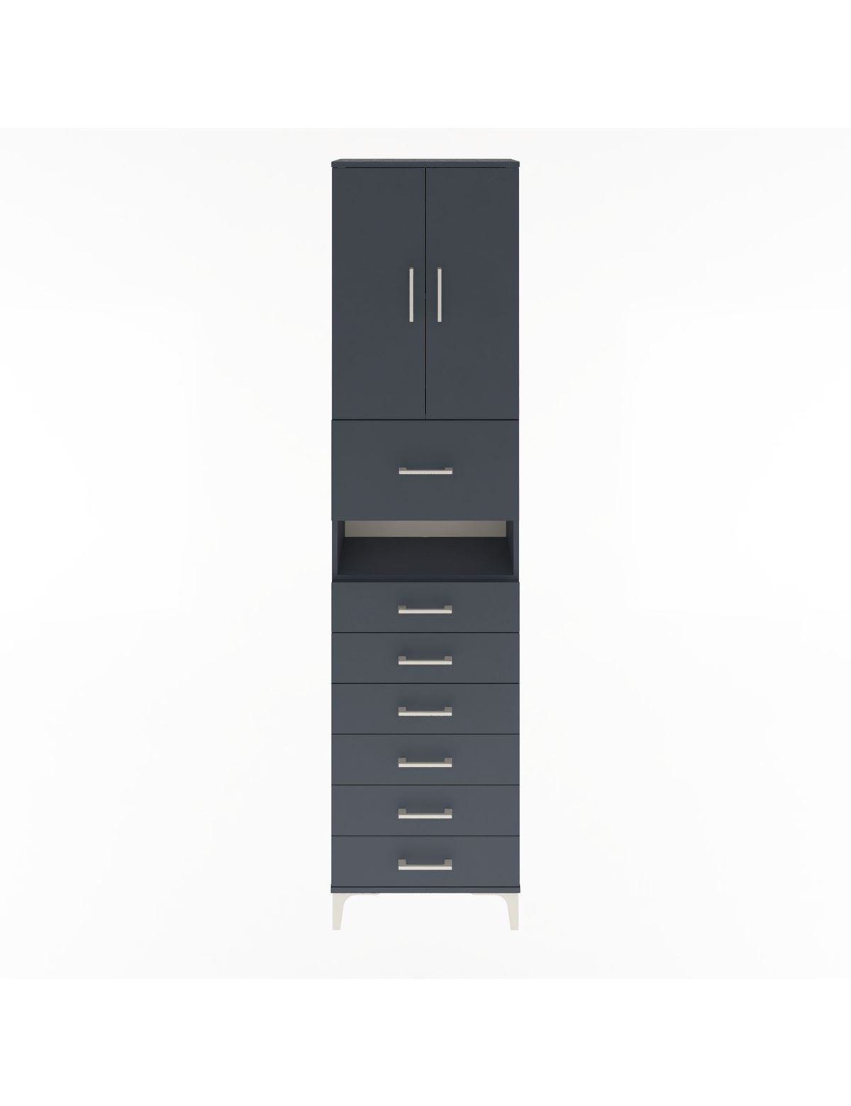 Arges Dolap 3 Raflı 6 Çekmeceli 2 Kapaklı 60x30x243 Antrasit-Antrasit