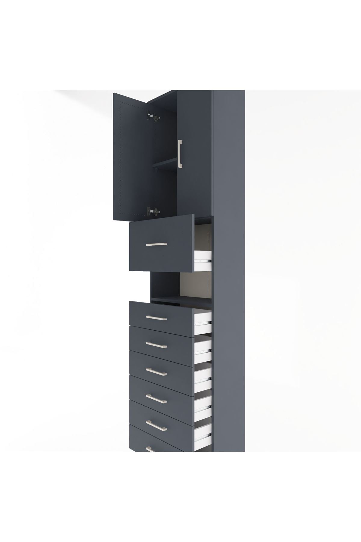 Arges Dolap 3 Raflı 6 Çekmeceli 2 Kapaklı 60x30x243 Antrasit-Antrasit