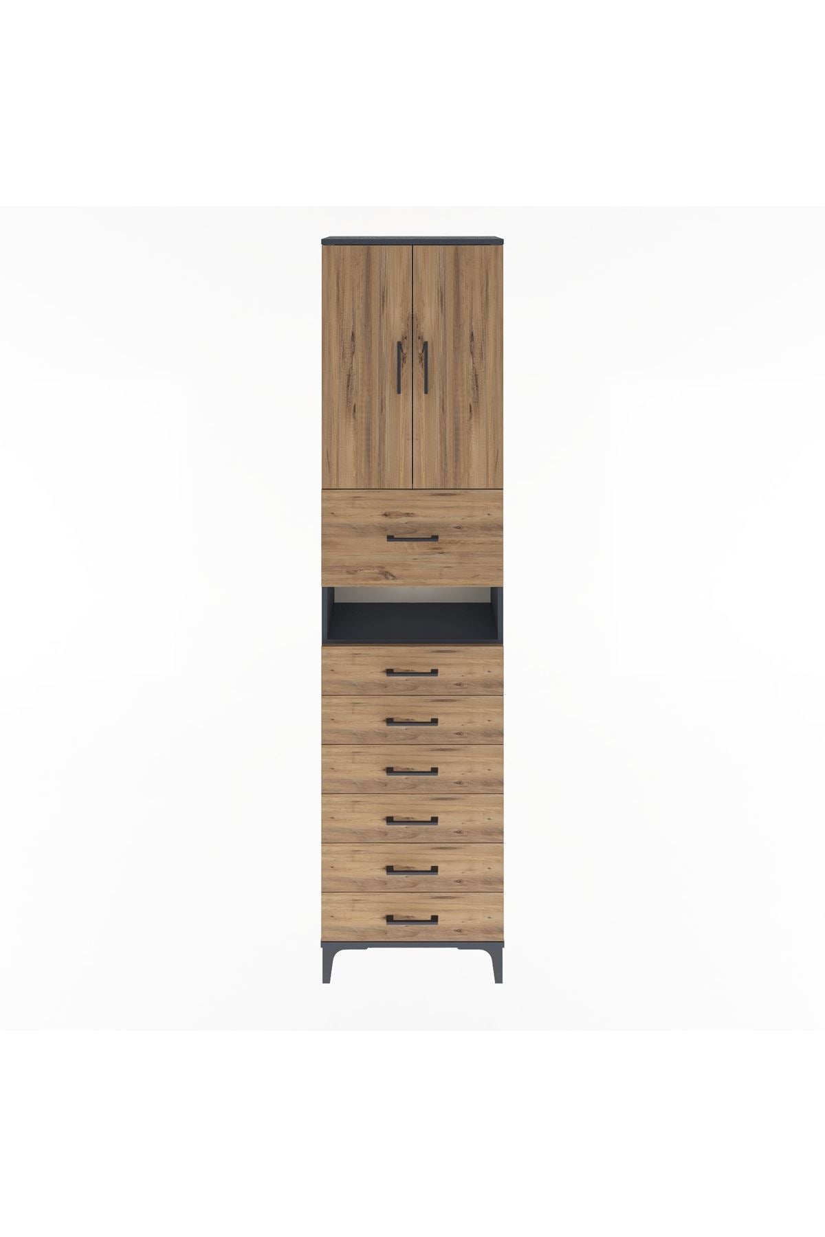 Arges Dolap 3 Raflı 6 Çekmeceli 2 Kapaklı 60x30x243 Antrasit-Çam