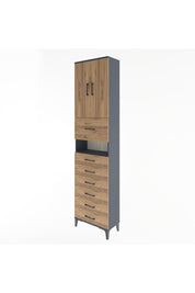 Arges Dolap 3 Raflı 6 Çekmeceli 2 Kapaklı 60x30x243 Antrasit-Çam