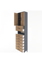 Arges Dolap 3 Raflı 6 Çekmeceli 2 Kapaklı 60x30x243 Antrasit-Çam