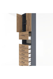 Arges Dolap 3 Raflı 6 Çekmeceli 2 Kapaklı 60x30x243 Antrasit-Çam