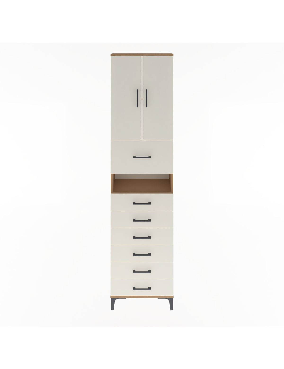 Arges Dolap 3 Raflı 6 Çekmeceli 2 Kapaklı 60x30x243 Çam-Aytaşı