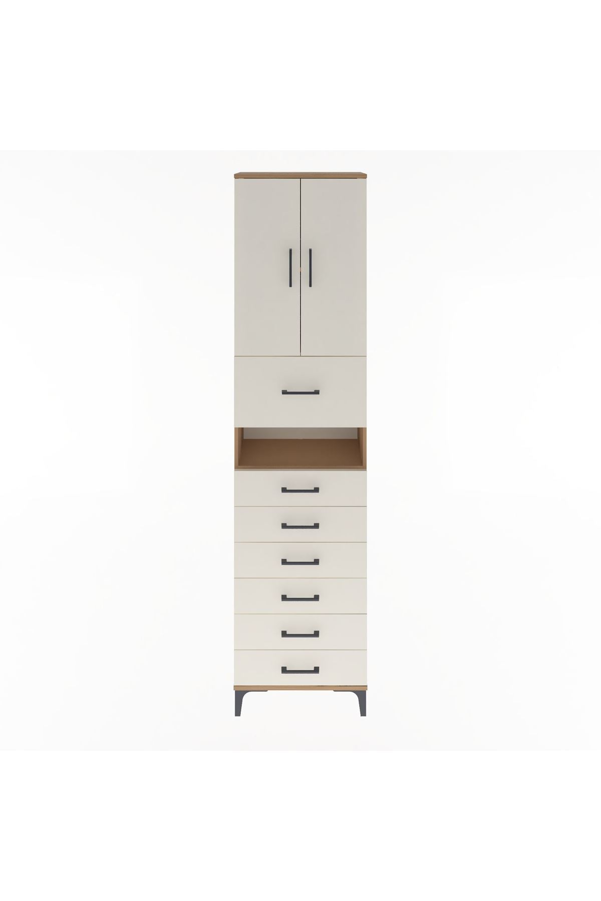 Arges Dolap 3 Raflı 6 Çekmeceli 2 Kapaklı 60x30x243 Çam-Aytaşı