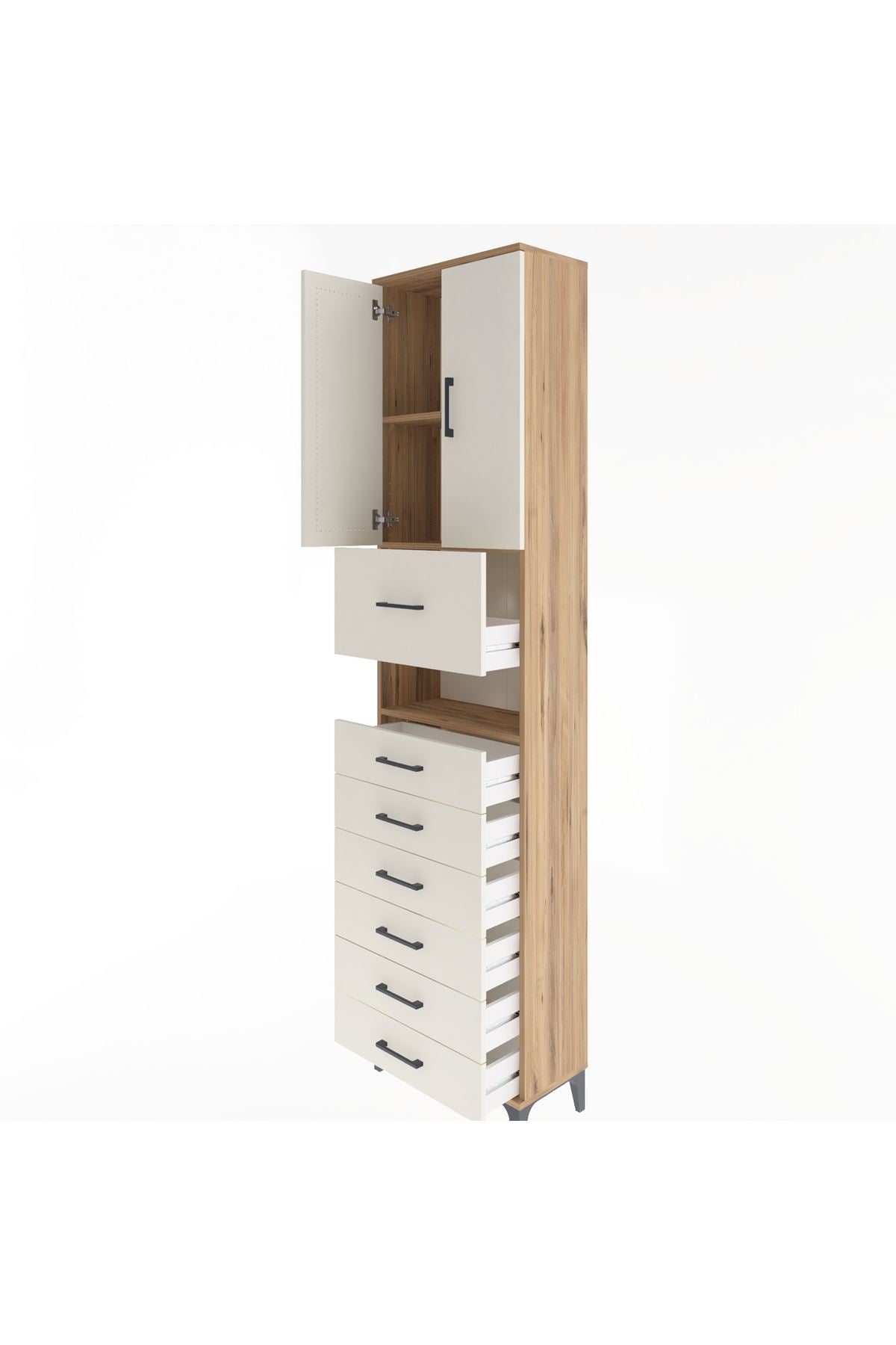 Arges Dolap 3 Raflı 6 Çekmeceli 2 Kapaklı 60x30x243 Çam-Aytaşı